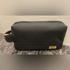 NEW - TUMI Zippered Small Kit - 4”x7” Pouch - Cosmetic Bag - BLACK with GOLD